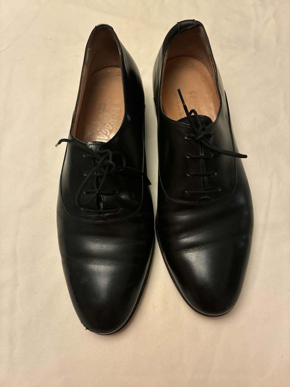 Salvatore Ferragamo Black Leather Oxford Dress Shoes
